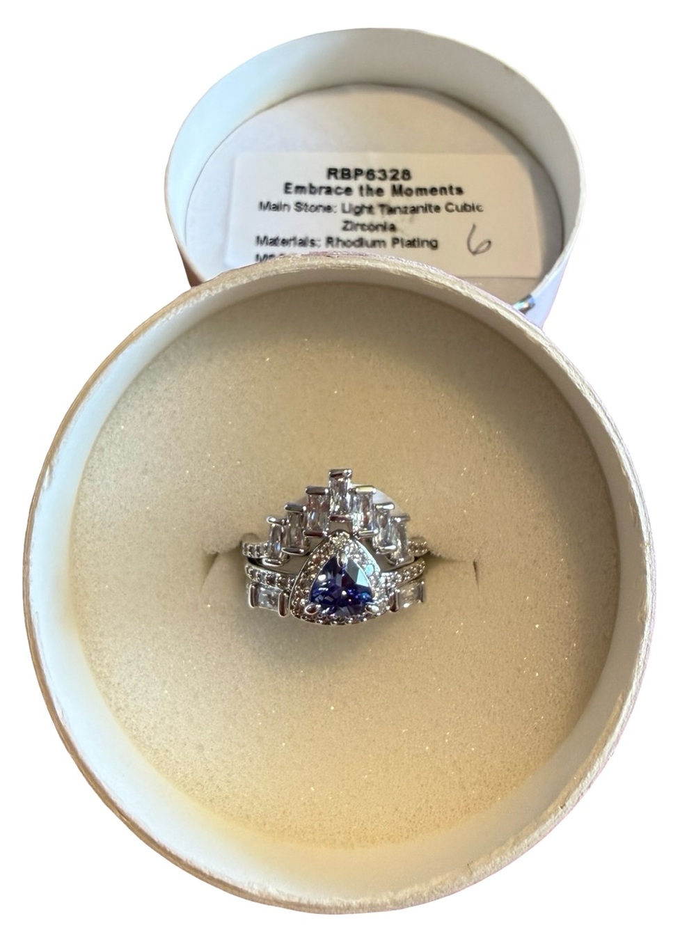 Bomb Party Embrace the Moments Ring Size 6 Tanzanite CZ Rhodium Plated RBP6328